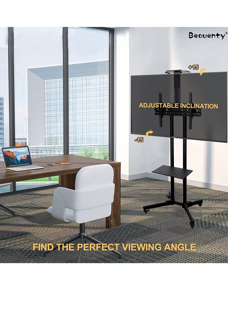 ELTRAZONE Mobile TV Carts Floor Stand For 32-65 Inch, TV Mount Stands,Height Adjustable TV Stand Shelf and Tray, Heavy Rolling Locking Wheels,For Most LED LCD 4K Screen TV VESA 600x400mm - Image 5