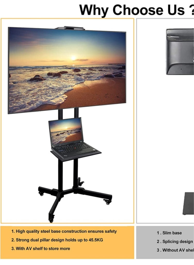 ELTRAZONE Mobile TV Carts Floor Stand For 32-65 Inch, TV Mount Stands,Height Adjustable TV Stand Shelf and Tray, Heavy Rolling Locking Wheels,For Most LED LCD 4K Screen TV VESA 600x400mm - Image 4