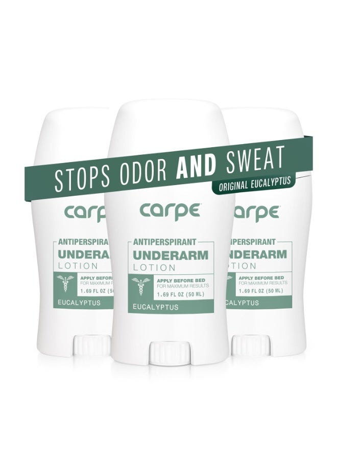 Carpe Carpe Underarm Antiperspirant and Deodorant, Clinical strength antiperspirant with all-natural eucalyptus scent, Combat excessive sweating and stay fresh. Great for hyperhidrosis (Pack of 3) - Image 1