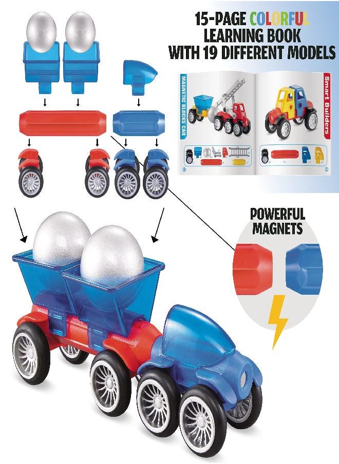 MOBIUS Toys - Cars Magnetic Building Blocks, New Shapes for Creating Endless Colorful Builder Trucks Including Play Mat, Selected Construction Signs Road, Montessori STEM Toy for Developing Skills for Boys & Girls - Image 1