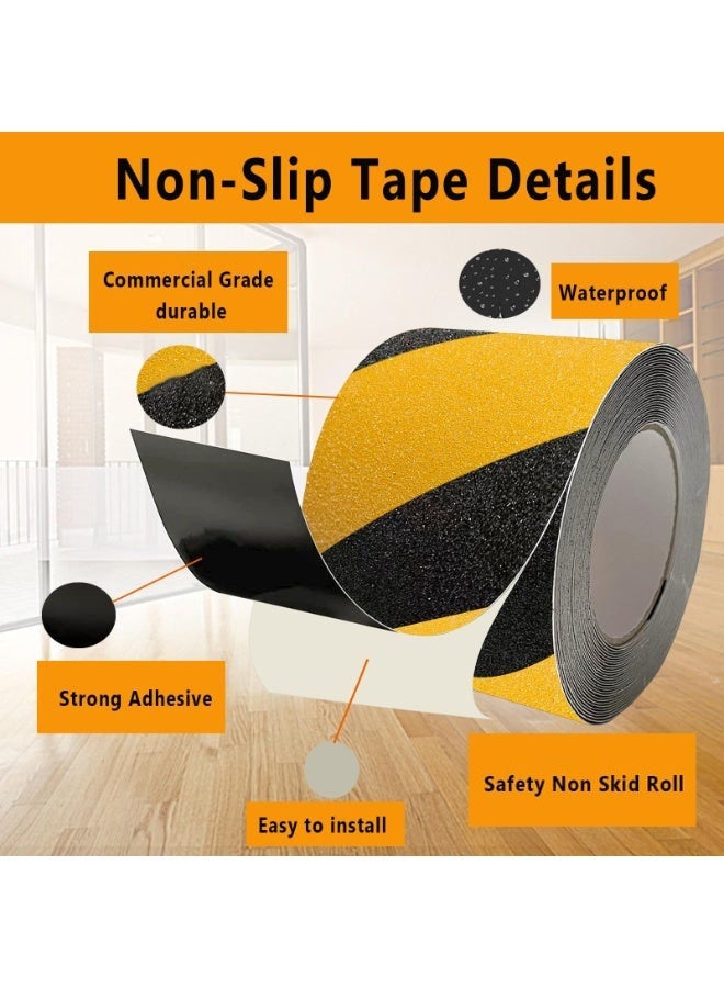 كيلا شريط لاصق مانع للانزلاق للسلالم، مقاس 4 بوصات × 60 قدمًا، مقاوم للماء، للاستخدام الخارجي، أسود/أصفر، شريط أمان مانع للانزلاق للسلالم والمنحدرات الخشبية، شرائط لاصقة مانعة للانزلاق - Image 2