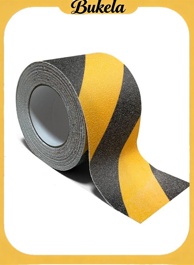 كيلا شريط لاصق مانع للانزلاق للسلالم، مقاس 4 بوصات × 60 قدمًا، مقاوم للماء، للاستخدام الخارجي، أسود/أصفر، شريط أمان مانع للانزلاق للسلالم والمنحدرات الخشبية، شرائط لاصقة مانعة للانزلاق - Image 1