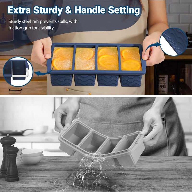Doasuwish Silicone Freezer Tray for Soup Sauce Cube 2Pcs (Dark Blue) - Image 4