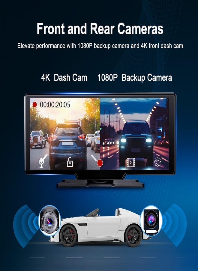 Luzeterna 9.3 inch Wireless Apple CarPlay Screen for Car.4K Dash Cam with Android Auto & Backup Camera.Portable Touch Screen Car Stereo with car Play. CarPlay Box with GPS Navigation & Bluetooth - Image 4
