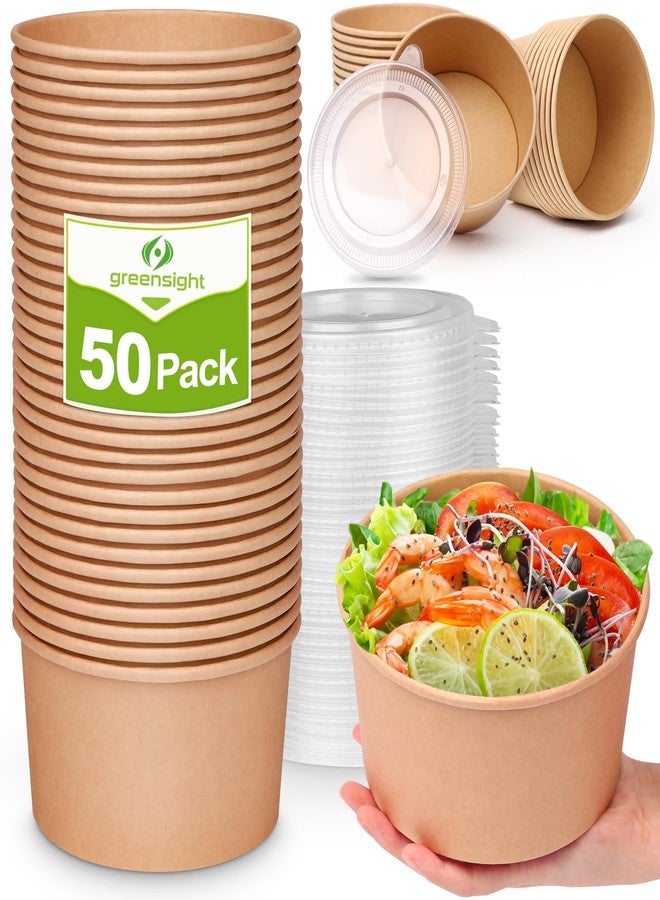 greensight 42oz Disposable Soup bowls, 50 Pack Paper Bowls With Lids, Large Salads Bowls, Heavy Duty Serving Bowls For Hot/Cold Food - Image 1
