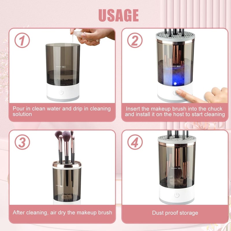 SANGOZ Electric Makeup Brush Cleaner Newest Design Luxiv Wash Makeup Brush Cleaner Machine Fit for All Size Brushes Automatic Spinner Machine Makeup Brush Beauty Blender Cleaner - Image 5
