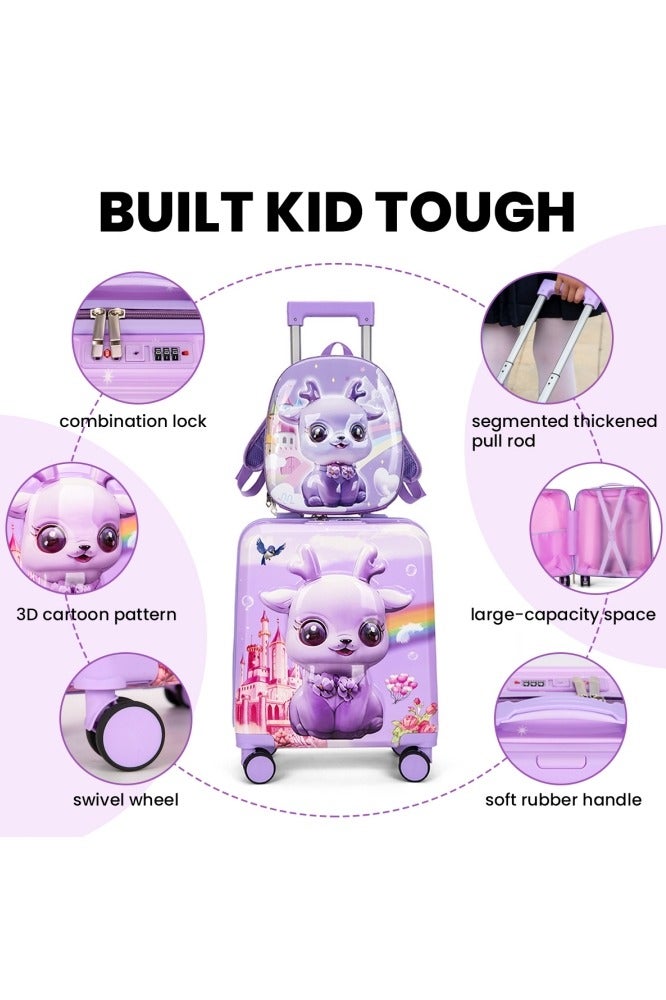 GGEROU Kids Carry On Luggage Set Hard Shell Travel Backpack Hardside Rolling Suitcase Spinner Wheels Kids Luggage and Backpack Purple - Image 3