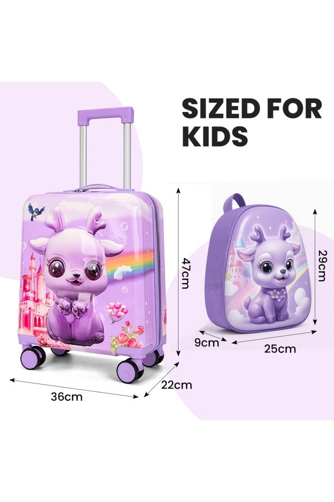 GGEROU Kids Carry On Luggage Set Hard Shell Travel Backpack Hardside Rolling Suitcase Spinner Wheels Kids Luggage and Backpack Purple - Image 2