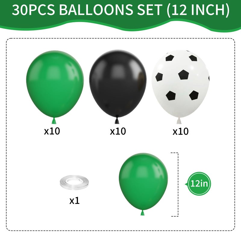 Biapian Football Balloons, 12 Inch Soccer Balloons Green Black White Latex Balloons Soccer Printed Balloons with Ribbons for Boys Football Soccer Party Sports Anniversary Baby Shower Decorations - Image 2