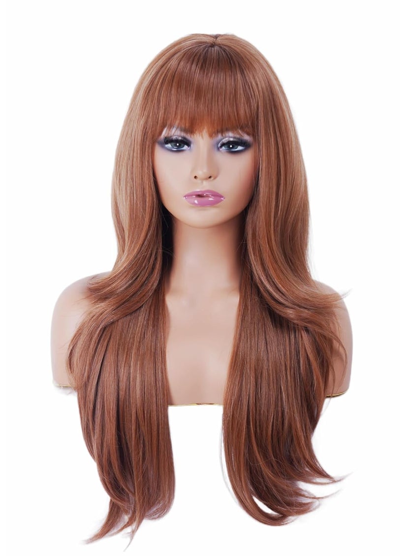 Rugelyss - Rugelyss Ginger Brown Wigs for Women 28 Inches Long Wavy Hair Wig with Bang Synthetic Layered Caramel Wigs for Girls Daily Party Use - Image 1