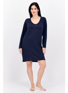 VINCE CAMUTO Women Brand Logo Long Sleeves Sleepwear Dress, Navy  - Image 1