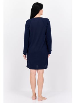 VINCE CAMUTO Women Brand Logo Long Sleeves Sleepwear Dress, Navy  - Image 3
