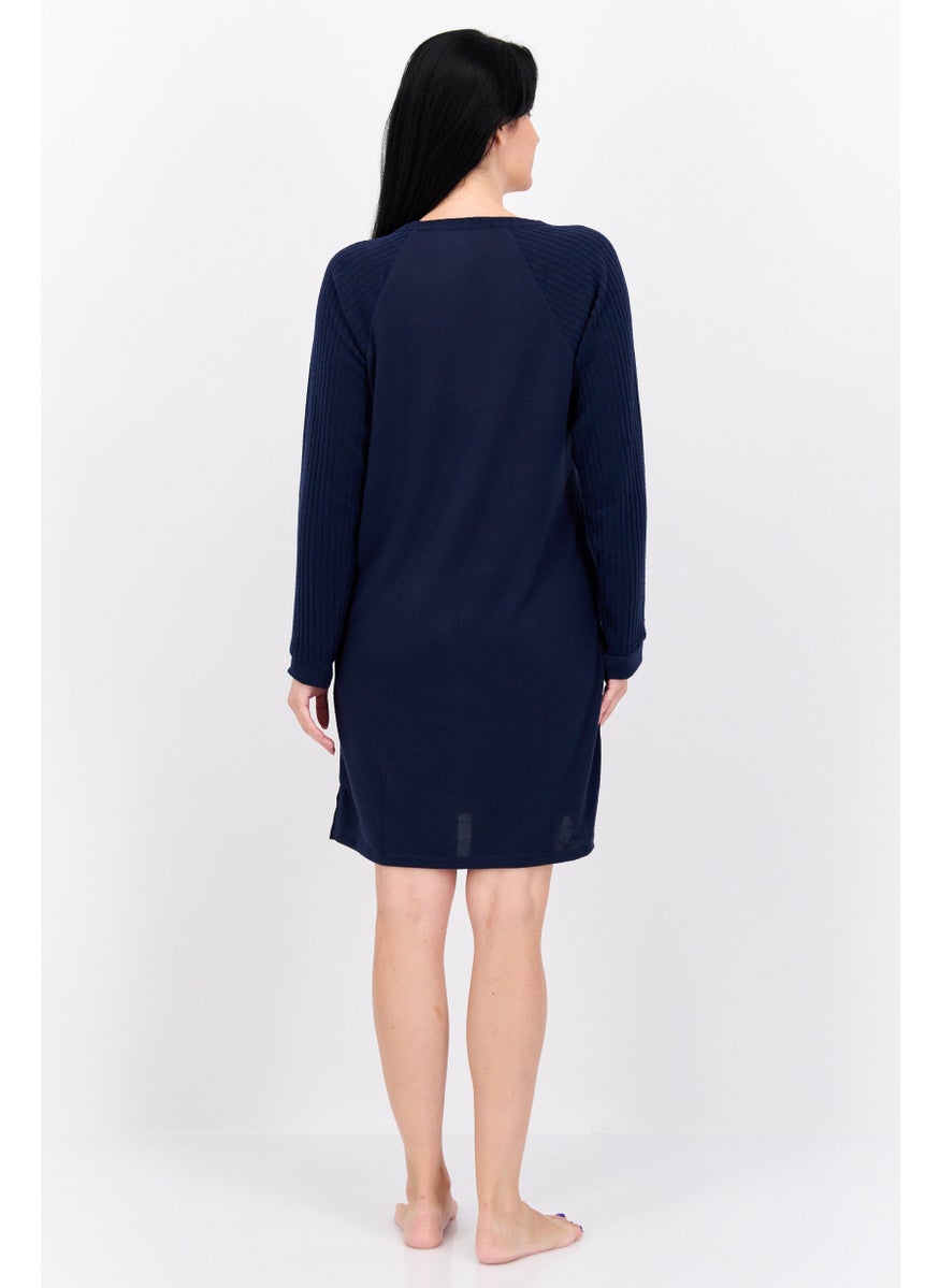 VINCE CAMUTO Women Brand Logo Long Sleeves Sleepwear Dress, Navy  - Image 3
