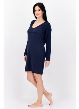 VINCE CAMUTO Women Brand Logo Long Sleeves Sleepwear Dress, Navy  - Image 4