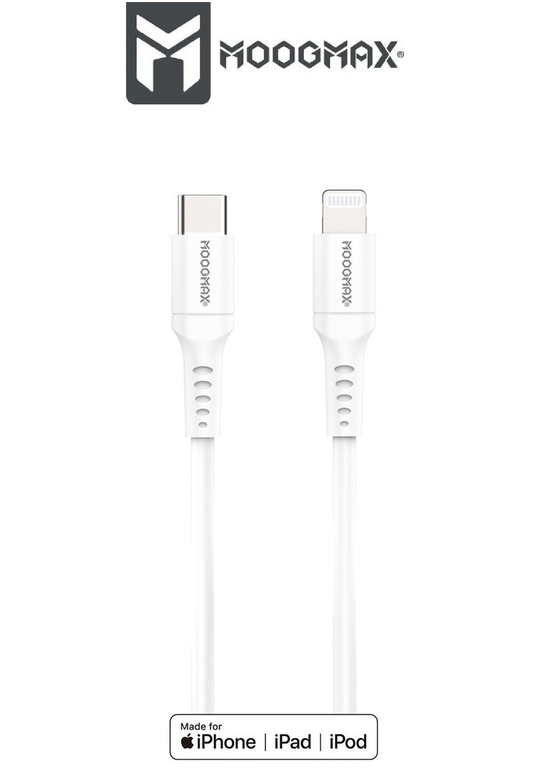 MOOGMAX - Type-C to lightning plastic charging and sync cable 1M supports fast charging certificated from Apple MFI. White from Moogmax - Image 1