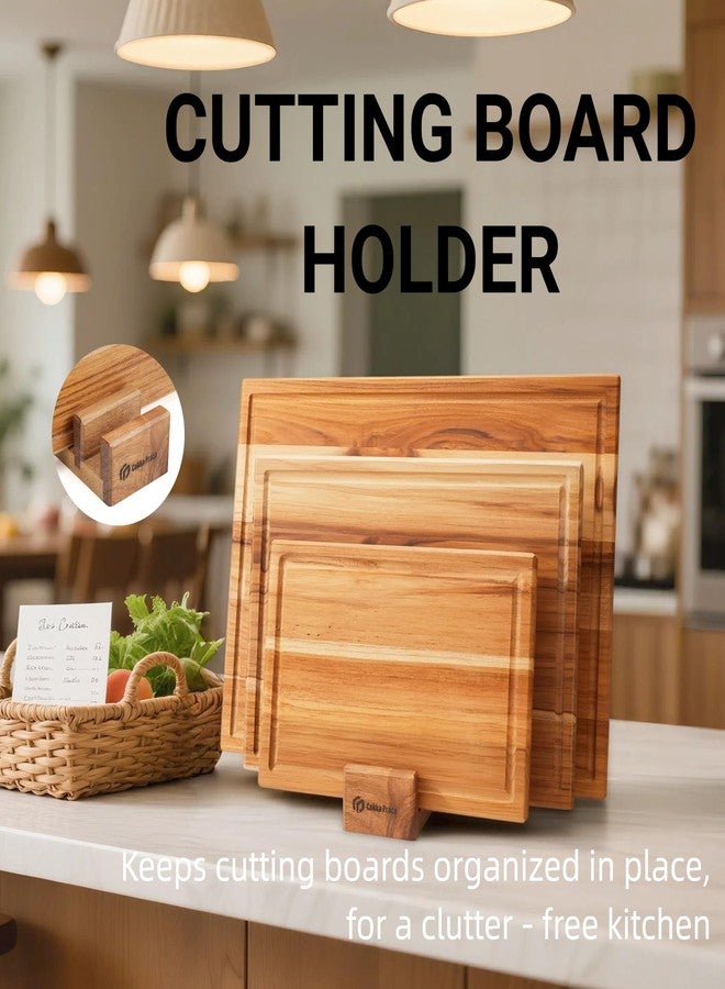 Cokka Praca Teak Cutting Board Set with Stand | 3 Pcs Durable Wooden Cutting Boards for Kitchen | Splinter-Free & No Cracking Design | Non-Slip Wood Cutting Boards with Deep Juice Groove - Image 5