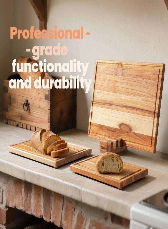Cokka Praca Teak Cutting Board Set with Stand | 3 Pcs Durable Wooden Cutting Boards for Kitchen | Splinter-Free & No Cracking Design | Non-Slip Wood Cutting Boards with Deep Juice Groove - Image 2