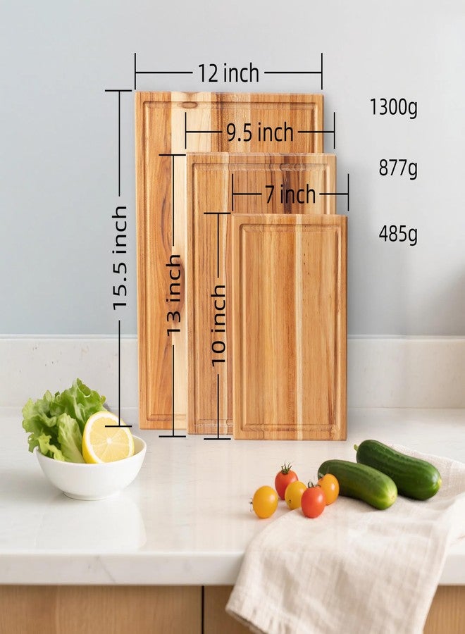 Cokka Praca Teak Cutting Board Set with Stand | 3 Pcs Durable Wooden Cutting Boards for Kitchen | Splinter-Free & No Cracking Design | Non-Slip Wood Cutting Boards with Deep Juice Groove - Image 3
