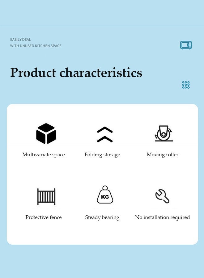 DUNISO 3 Layer foldable storage shelves, kitchen rack with casters, microwave rack, wheeled rack, suitable for living room, bedroom, kitchen, bathroom, office，71*38*86cm,black - Image 3