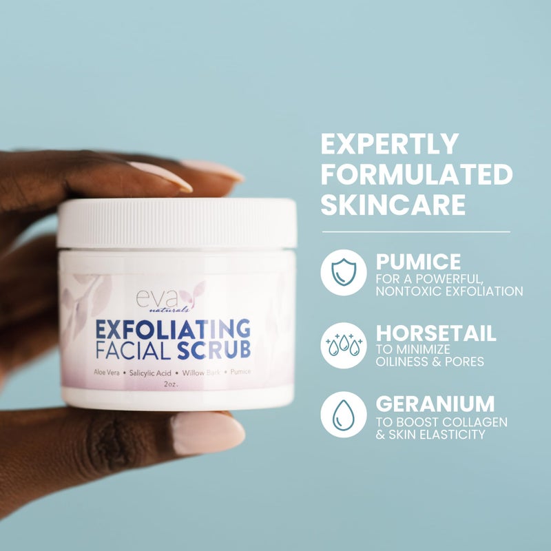 Eva Naturals Exfoliating Facial Scrub â€“ Gentle Microdermabrasion Face Exfoliator with Pumice & Botanical Extracts â€“ Facial Wash to Clear Blackheads, Acne, and Dead Skin for Smooth, Radiant Skin - 2 oz - Image 4