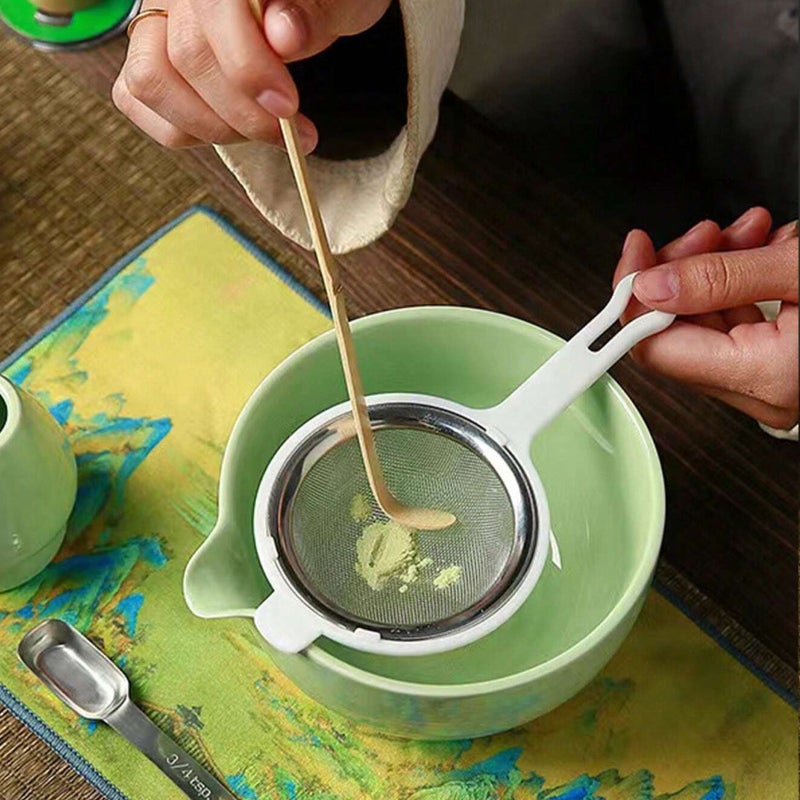 Matcha Set 7-Piece Ceramic Bowl With Pouring Spout - Bamboo Whisk Holder Scoop - Waterproof Tea Mat for Traditional Tea Ceremony - Image 2