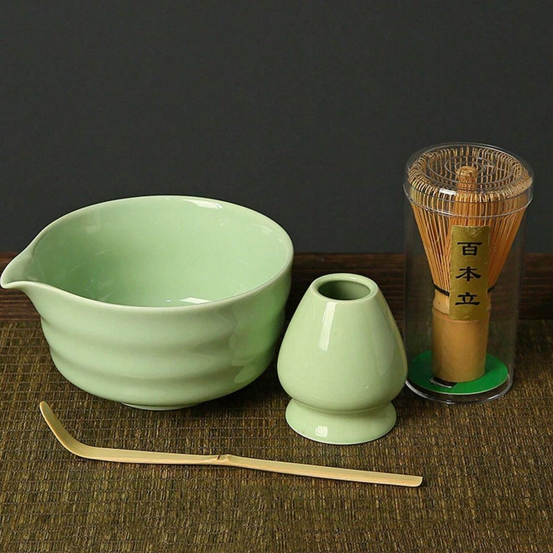 Matcha Set 7-Piece Ceramic Bowl With Pouring Spout - Bamboo Whisk Holder Scoop - Waterproof Tea Mat for Traditional Tea Ceremony - Image 5