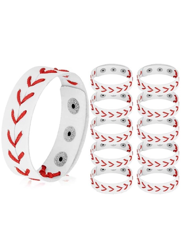 SYOSI Baseball Bracelets Leather Sports Bracelets Baseball Softball Athletes Bangle Cuff Wristband for Baseball Softball Players Sports Team Gifts(10 Pieces)  - Image 1