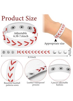 SYOSI Baseball Bracelets Leather Sports Bracelets Baseball Softball Athletes Bangle Cuff Wristband for Baseball Softball Players Sports Team Gifts(10 Pieces)  - Image 2