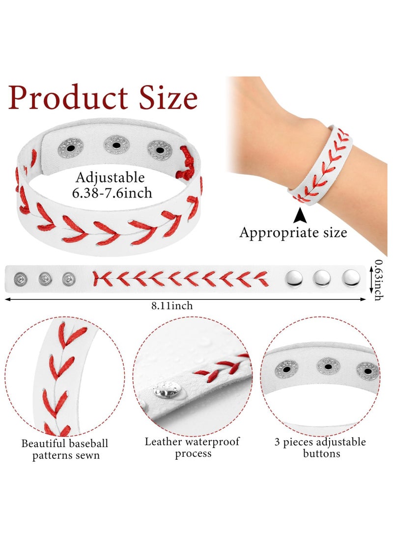 SYOSI Baseball Bracelets Leather Sports Bracelets Baseball Softball Athletes Bangle Cuff Wristband for Baseball Softball Players Sports Team Gifts(10 Pieces)  - Image 2