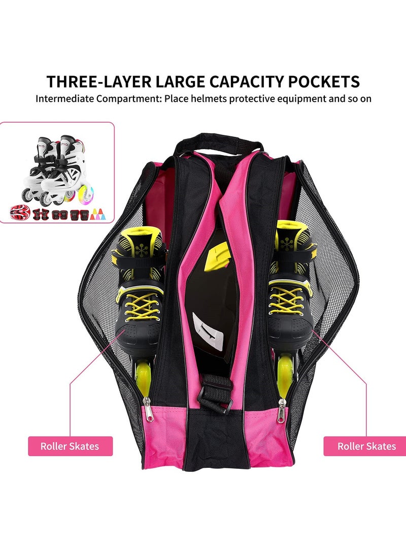 Generic Roller Skate Bag Breathable Ice Skate Bags with Adjustable Shoulder Strap Oxford Cloth Skating Shoes Storage Bag for Women Men Kid and Adults Roller Skate Accessories (Pink) - Image 3