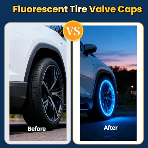 MUMUMAB 20 Pcs Glow in The Dark Tire Valve Caps Fluorescent Tire Valve Stem Caps, Cool Car Present for Universal Decoration Accessories for Car SUV Bicycle Motorcycles Trucks (Blue) - Image 3