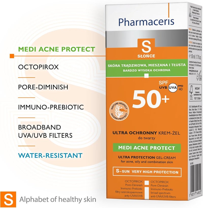 Pharmaceris فارما سيريس إس ميدي أكني بروتكت 50 مل واقي شمس خالي من الزيت SPF 50+ للبشرة الدهنية والمعرضة لحب الشباب - Image 3