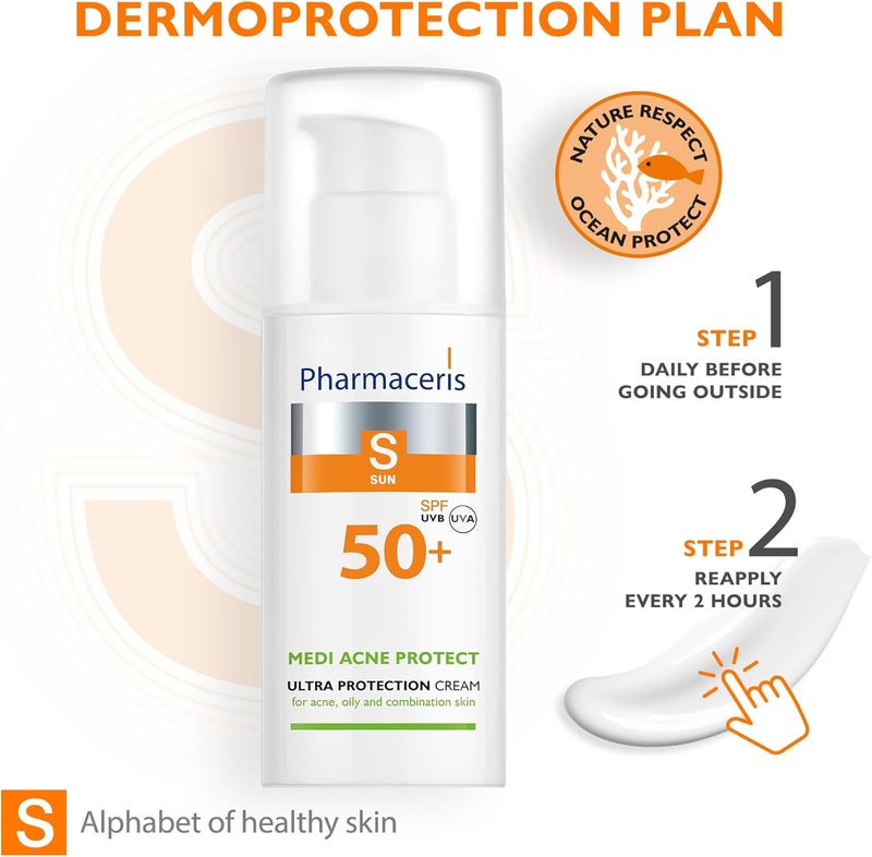 Pharmaceris فارما سيريس إس ميدي أكني بروتكت 50 مل واقي شمس خالي من الزيت SPF 50+ للبشرة الدهنية والمعرضة لحب الشباب - Image 5