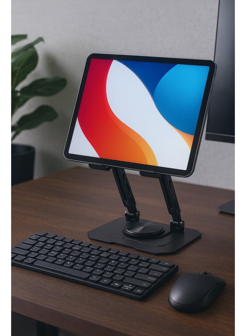 حامل مكتب دوّار للتابلت SG-16 – معدني ثابت وقابل للتعديل – قابل للطي وسهل التخزين – مناسب للاستخدام المنزلي والمكتبي والبث المباشر – لون اسود - Image 5
