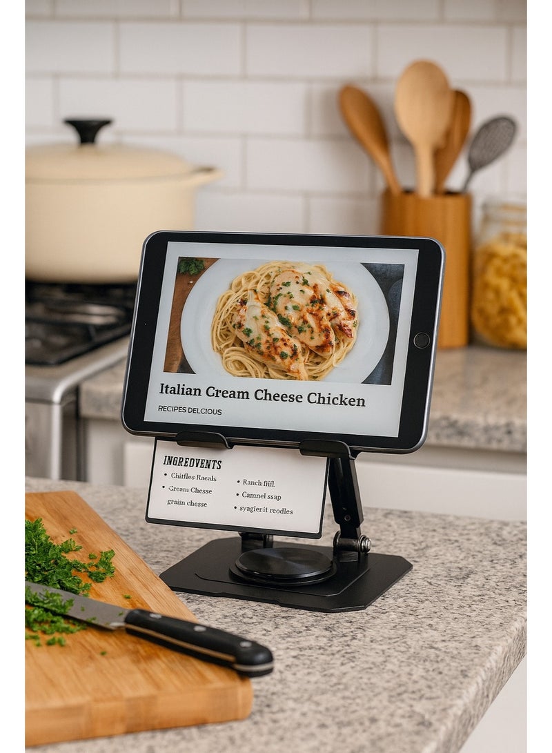 حامل مكتب دوّار للتابلت SG-16 – معدني ثابت وقابل للتعديل – قابل للطي وسهل التخزين – مناسب للاستخدام المنزلي والمكتبي والبث المباشر – لون اسود - Image 2