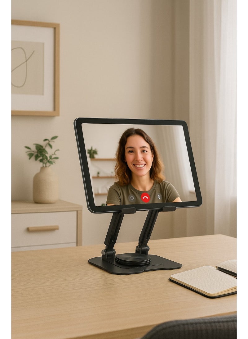 حامل مكتب دوّار للتابلت SG-16 – معدني ثابت وقابل للتعديل – قابل للطي وسهل التخزين – مناسب للاستخدام المنزلي والمكتبي والبث المباشر – لون اسود - Image 4