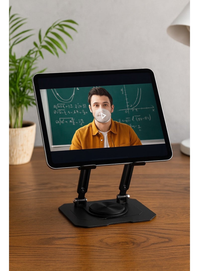 حامل مكتب دوّار للتابلت SG-16 – معدني ثابت وقابل للتعديل – قابل للطي وسهل التخزين – مناسب للاستخدام المنزلي والمكتبي والبث المباشر – لون اسود - Image 3