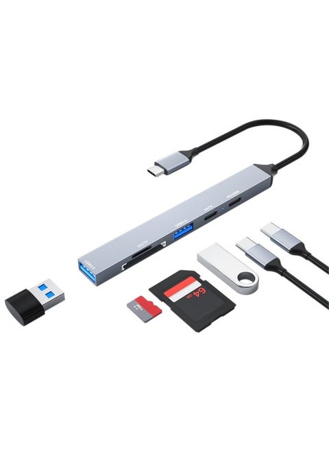 ADS-807 PD100 6 in 1 Type-C to PD100W + USB3.0 + USB2.0 + SD/TF HUB Docking Station(Space Grey)