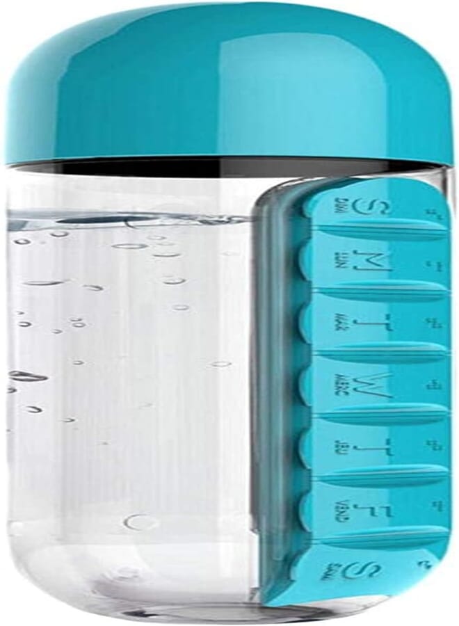 Asobu Plastic In Style Water Bottle With Pill Organizer, Blue