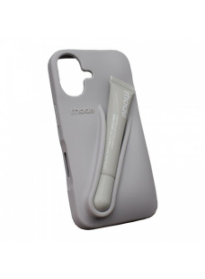 رود حافظة هاتف ملمع للشفاه مع لون شفاه، حافظة هاتف iPhone من السيليكون السائل لحماية الكاميرا، أحمر شفاه ملمع للشفاه لهاتف iPhone 16 (رمادي) - Image 1