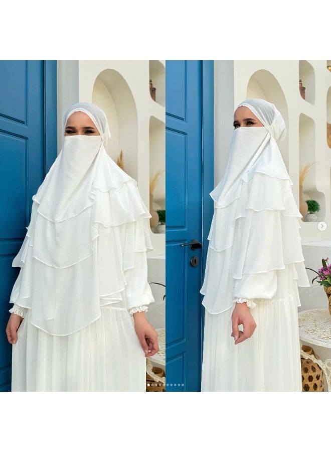 1 قطعة خمار 3 طبقات مع كيب شيفون، يتميز بتصميم 3 طبقات في الخلف. مناسب للاستخدام اليومي للنساء والصلاة. يمكن استخدامه في جميع المواسم. شيفون خفيف الوزن، موضة محتشمة. - Image 4
