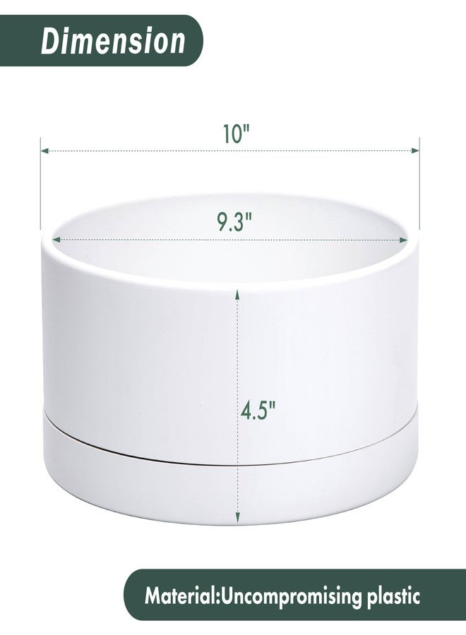 D'vine Dev 10 Inch Plastic Shallow Planter, Large Round Succulent Plant Pot with Drainage Hole and Sauce, Decorative Bonsai Pot for Indoor Plants, White, 76-Z-A-2 - Image 2