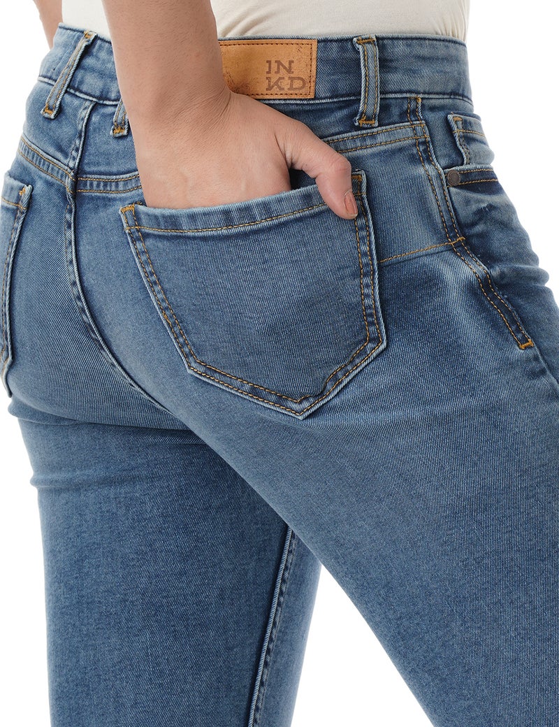 inkd جينز نسائي سوبر سكيني بصفر عفو - متوسط الارتفاع | مزيج القطن | قماش قابل للتمدد | تصميم كلاسيك 5 بوكيتيب | جينز للنساء - Image 5