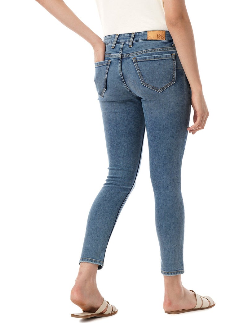 inkd جينز نسائي سوبر سكيني بصفر عفو - متوسط الارتفاع | مزيج القطن | قماش قابل للتمدد | تصميم كلاسيك 5 بوكيتيب | جينز للنساء - Image 3