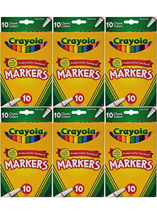 Crayola Classic Colors Fine Line 10 Markers Per Pack (Pack Of 6) 60 Markers In Total - Image 1