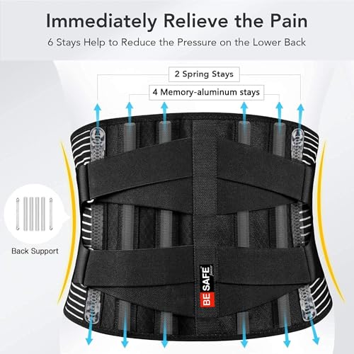 BESAFE Forever Lumbar Sacral Belt For Back Sprains, Strains, & Muscle Spasms, Unisex With 5 Flexible Splints for Lower Back Support, (Fits 30-42 inches Waist Size) (Black) - Image 4