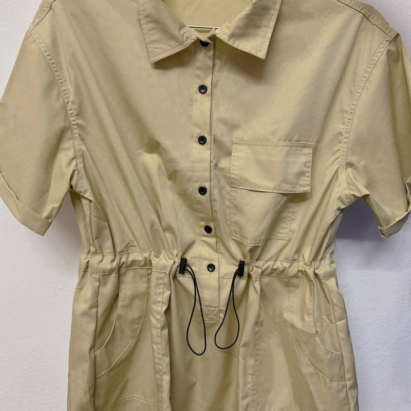 plus size fat sister 300kg tooling style shirt dress loose meat covering long simple 2024 summer I Khaki - Image 1