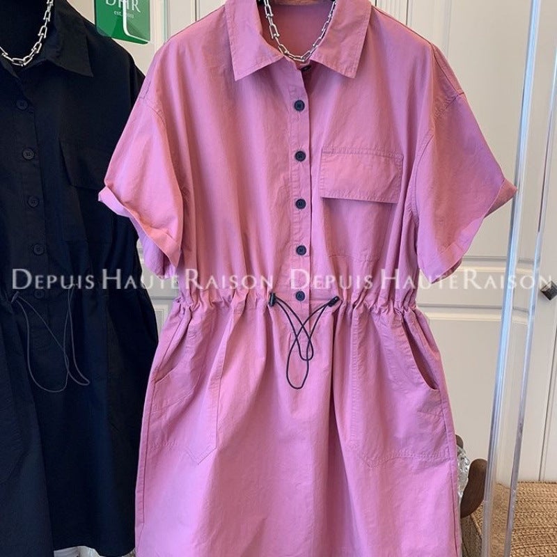 plus size fat sister 300kg tooling style shirt dress loose meat covering long simple 2024 summer I Khaki - Image 2
