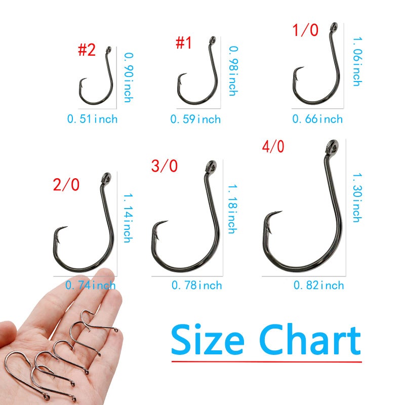 Afmivs Circle Hooks Saltwater, 160pcs Fishing Hooks Saltwater, 6 Sizes Fish Hooks, Catfish Hooks Octopus Hooks, Saltwater Hooks #2#1 1/0 2/0 3/0 4/0, Black High Carbon Steel with Portable Plastic Box - Image 4