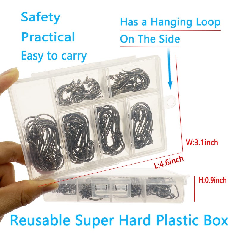 Afmivs Circle Hooks Saltwater, 160pcs Fishing Hooks Saltwater, 6 Sizes Fish Hooks, Catfish Hooks Octopus Hooks, Saltwater Hooks #2#1 1/0 2/0 3/0 4/0, Black High Carbon Steel with Portable Plastic Box - Image 5